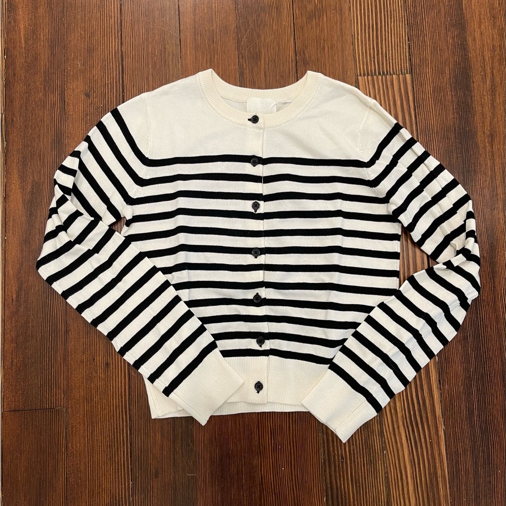 Black and White Striped Cardigan